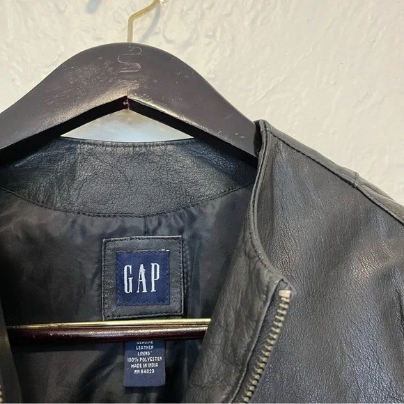 Vintage Gap Small Moto Jacket 100% Genuine Leather Black S Y2K - Picture 9 of 14